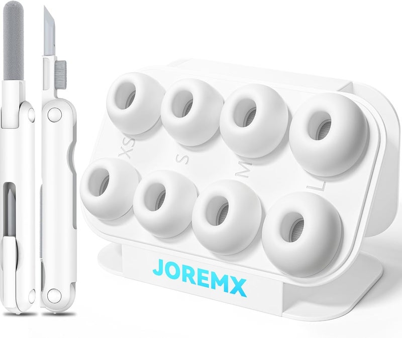 joremx 4 Pairs Silicone Replacement Ear Tips for AirPods Pro (2019) & AirPods Pro 2 (2022) with Cleaning Pen,Noise Reduction Holewith & Built-in dust Guard Screen,USB-C (2023)-4 Sizes (XS/S/M/L) - Image 1